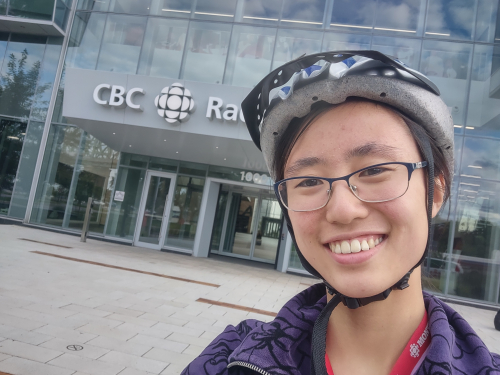 Alice outside of the CBC Montreal building.
