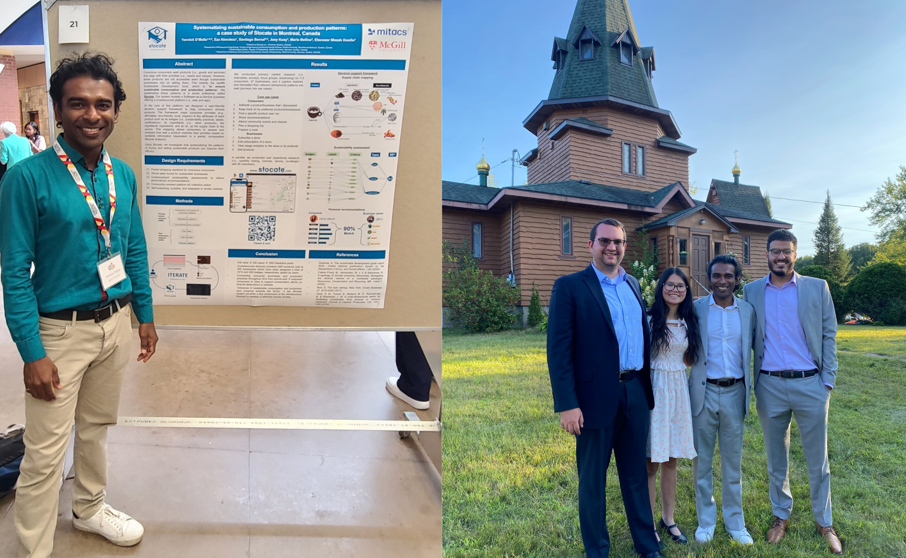 Left: Yannick, Stocate's co-founder presenting at a conference. Right:Stocate's co-founders get together to celebrate one co-founder's wedding.