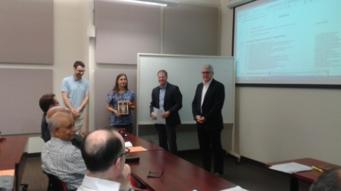 Professor Marta Cerruti, Materials Engineering, and her team Dr.Simon Tran (Dentistry, not present), Dr. Faleh Tamimi (Dentistry), Dr. Reza Farivar (Medicine, not present), Dr. Monzur Murshed (Dentistry, not present) for their “Polymer Coating Technology for Biomedical Applications” project.
