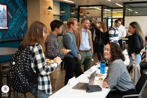 Students networking at an Engine event