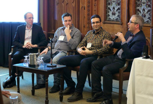 Image of 4 panelist speakers during the John D. Thompson Entrepreneurial Development Seminar.