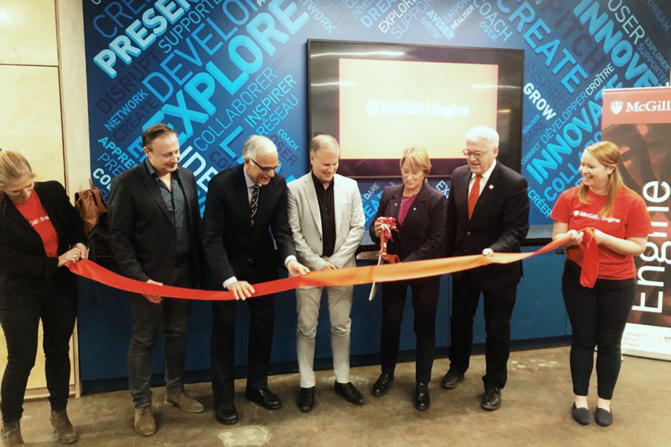  (l-r): Dr. Katya Marc, Pasquale di Pierro, Ram Panda, Prof. Benoit Boulet, former Principal Suzanne Fortier, Dean Nicell, and Elizabeth Lallemand 