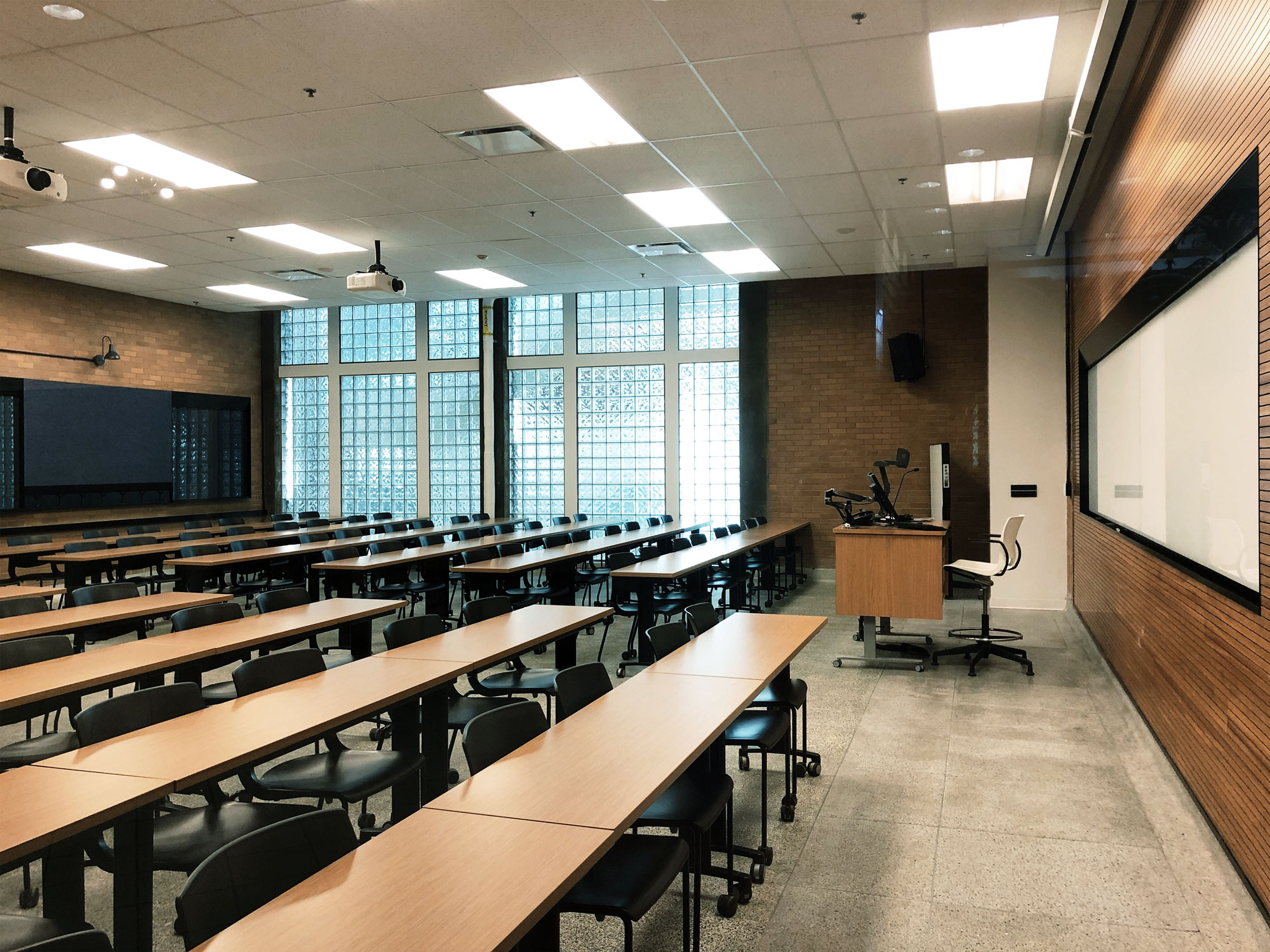 classroom filled with desks and chairs