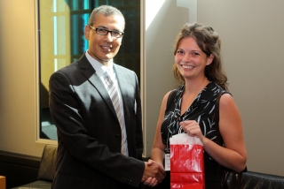 2015 SURE TISED Prize winner Stacy Larochelle,  Department of Civil Engineering &amp; Applied Mechanics, posing for photo with presenter