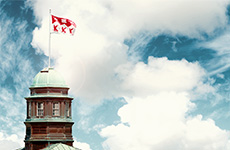 McGill flag on top of Arts building in downtown campus