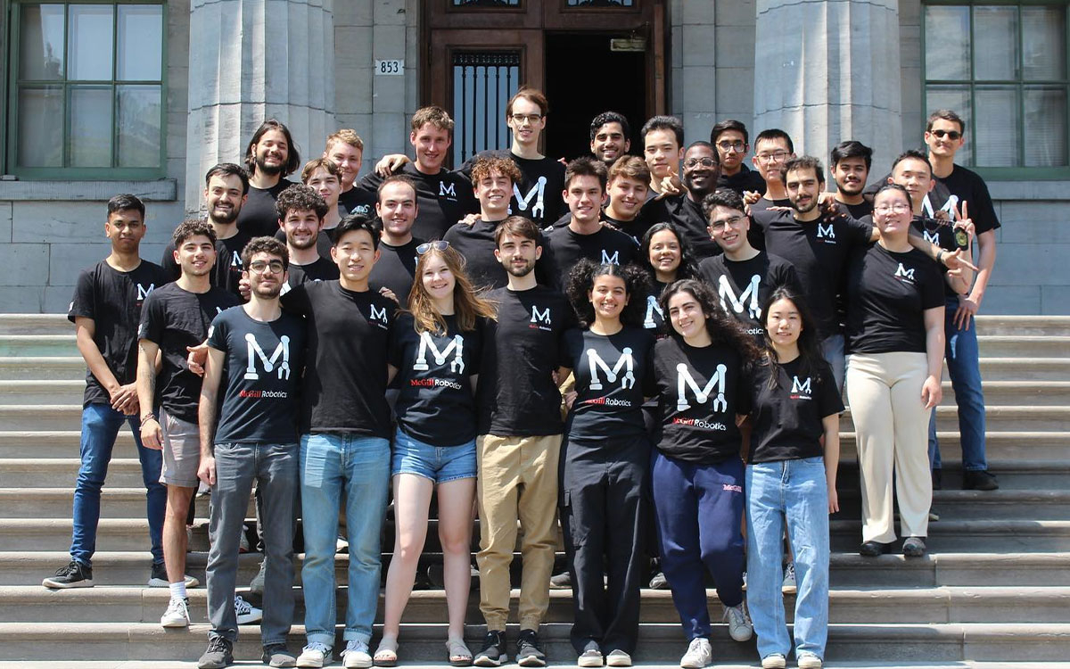 members of McGill Robotics team in front of arts building