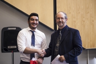 2017 SURE TISED Prize winner Labib Emmanuel Kallas, Department of Civil Engineering, posing for photo with presenter