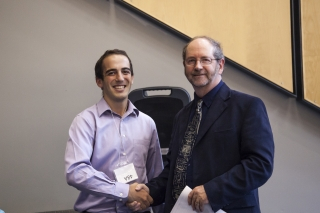 2017 SURE TISED Prize winner Isaac Berman,  Department of Electrical &amp; Computer Engineering, posing for photo with presenter