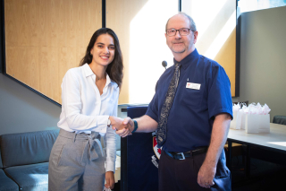 2018 SURE Faculty Prize winner Armita Lee Amini, Department of Chemical Engineering, posing for photo with presenter