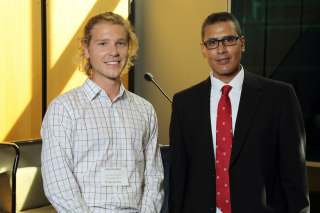 2016 SURE TISED Prize winner Kerry Lawless,  Department of Chemical Engineering, posing for photo with presenter