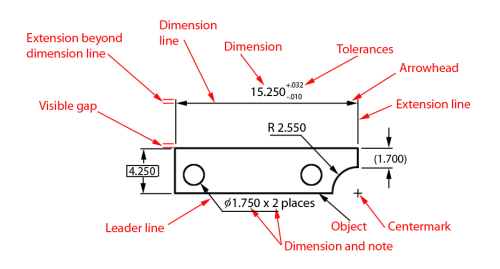 mechanical drawing with dimension