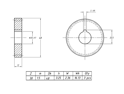 gears and splines may be shown with a solid line representing the basic outline of the part