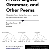 Poster announcing the poetry reading "A New English Grammar, and Other Poems" by Spector Lecturer Dr. Jeff Dolven.