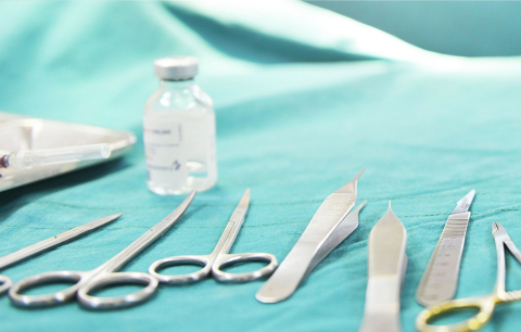 Surgical instruments laid out on table before surgery