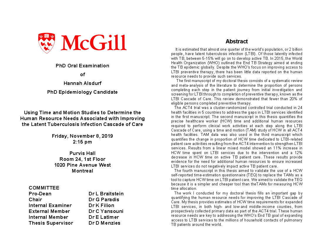 Phd Oral Defense Hannah Alsdurf Using Time And Motion Studies To
