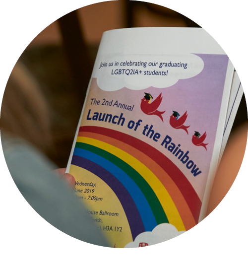 Person reading "Launch of the Rainbow" program