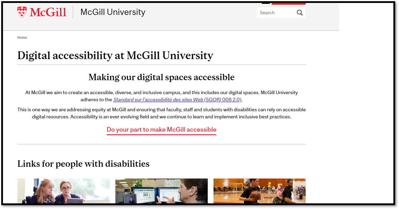 Screenshot of the new McGill Accessibility Statement webpage