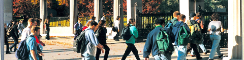 Students walking through the Roddick Gates