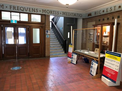 Lobby of McGill building during pandemic