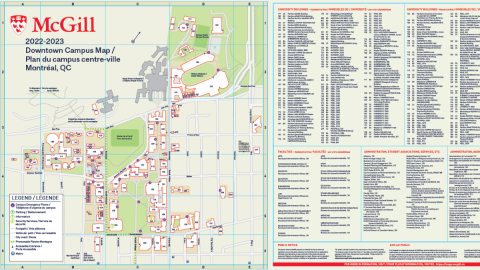 Map of the downtown campus with legend 