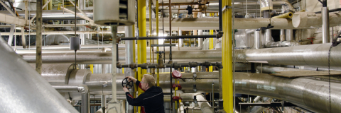 Large system of pipes and tubes inside McGill's powerhouse