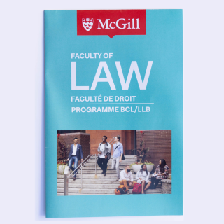 Example of a brochure printed by Printing Services. Brochure for the Faculty of Law, programme BCL/LLB