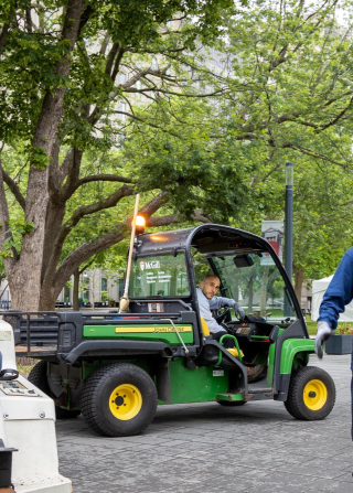 Electric utility vehicle used by our Building Operations team