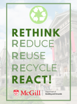 Rethink React poster with the text: Rethink, Reduce, Reuse, Recycle, React!