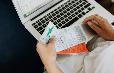receipts and a laptop
