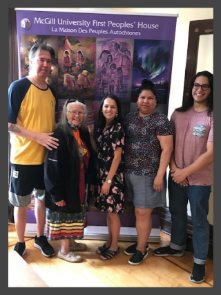 Left to right: Elder-in-residence Michael Standup, Amelia McGregor, Thomasina Phillips, Dana-Marie Williams, Marlowe Dubois