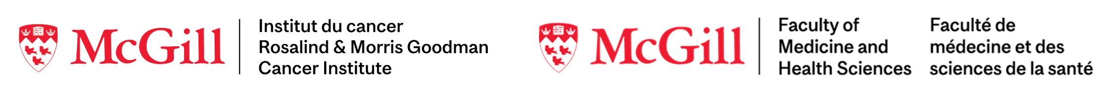 Logos de : L'Institut du cancer Rosalind et Morris Goodman, et la Faculté de médecine et des sciences de la santé