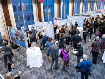 Wide view of the 2019 Global Health Night student poster fair