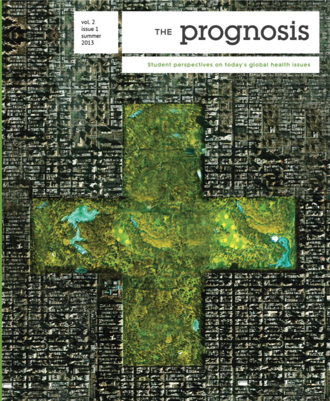 The Prognosis volume 2 cover image: a satellite view of a city with a cross-shaped green area in its middle.