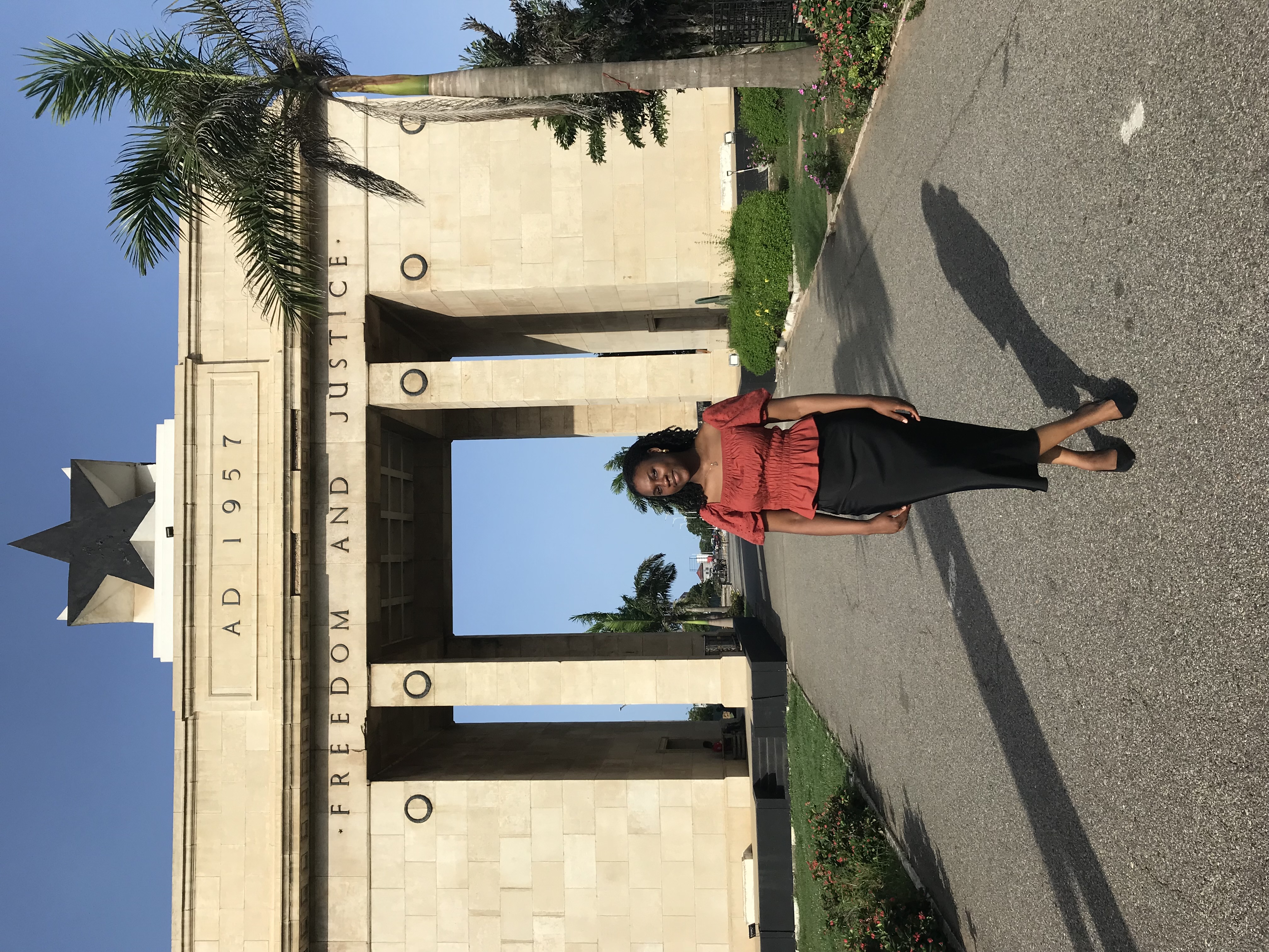 Chanelle Lawson-Lartego in front of the famous Independence Arch in Accra, Ghana.