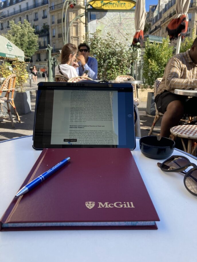 Notebook and tablet at a coffee shop.