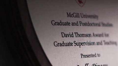 A GPS Awards plaque for the David Thomson Award for Graduate Supervision and Teaching