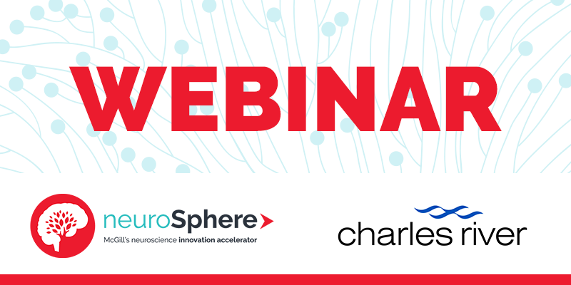 Banner with 'webinar' in bold red text and the NeuroSphere and Charles River Laboratories logos.