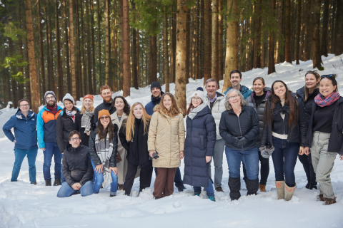 Participants from McGill and Max Planck Institute of Psychiatry research groups, along with invited trainees, gather at the AMH Initiative's March 2023 retreat in the Bavarian Alps.