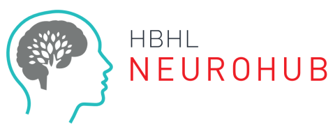 Blue vector head with grey vector brain, next to words HBHL NeuroHub 