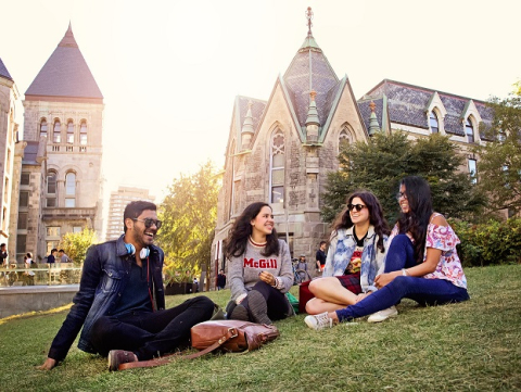 Students on lower campus lawn