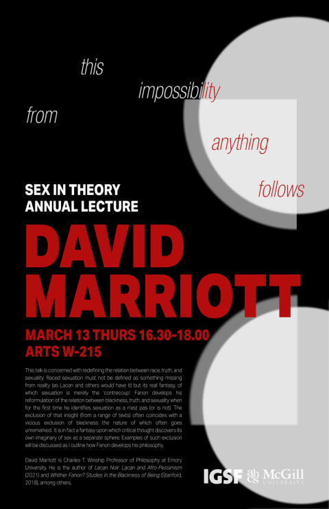 Sex in Theory Annual Lecture David Marriott Poster Sex in Theory Annual Lecture David Marriott Poster