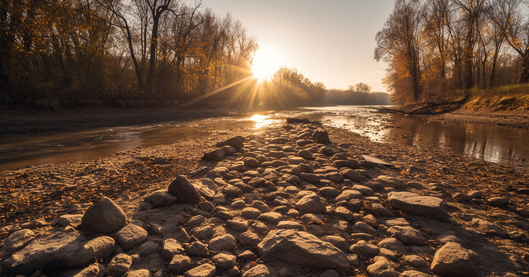 River and rocks at sunset