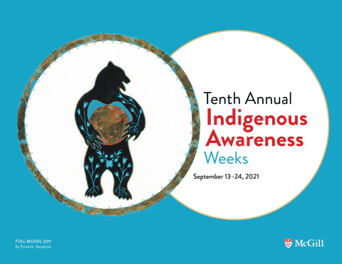 Une affiche pour les Semaine de sensibilisation aux cultures autochtones mettant en vedette un ours sur fond bleu