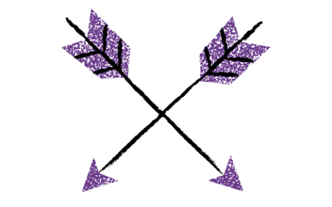 A drawing of purple and black arrows against a white background
