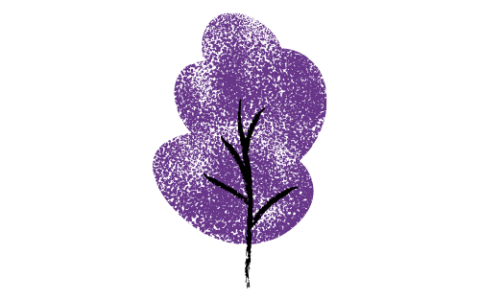 A drawing of a purple and black tree against a white background