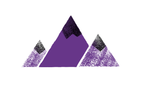 A drawing of purple and black mountains against a white background