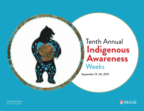 A poster for Indigenous Awareness Week featuring an image of a bear on a blue background
