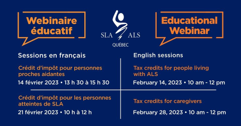 Affiche des ateliers de crédits d'impôts SLA Québec / ALS Quebec Poster on Tax Returns Workshops 