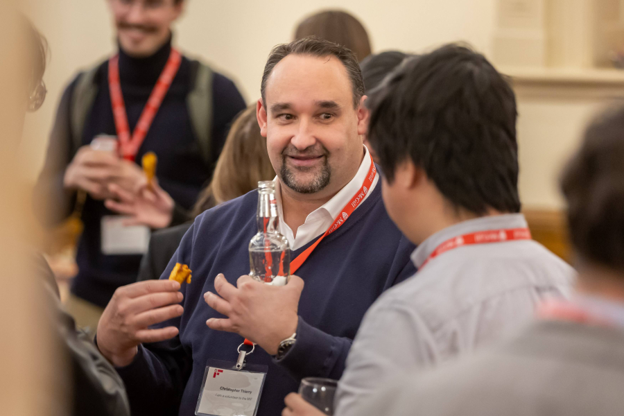 two people talking in a networking setting