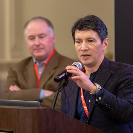 Junji Nishihata talking into the microphone